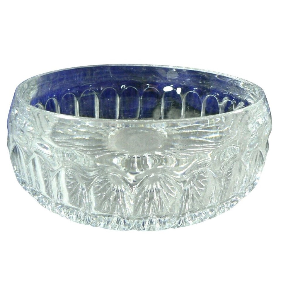 Crystal Bowl Dish Round Geometric Pattern 8" Vintage